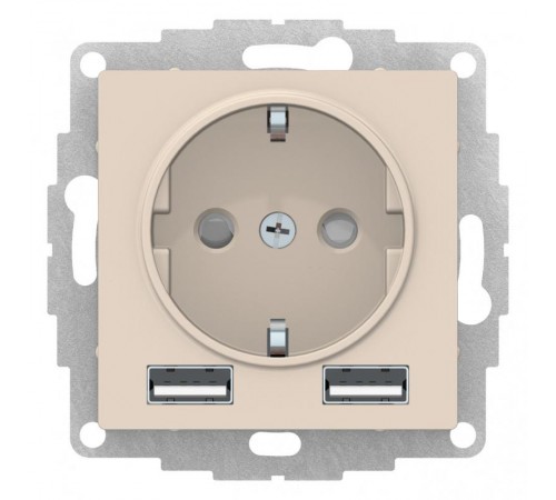 AtlasDesign Бежевый Розетка 16А c 2 USB A+A, 5В/2,4А, 2х5В/1,2А, механизм  ATN000230  SE