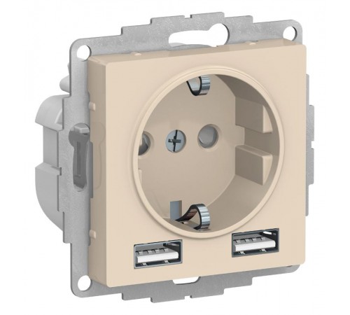 AtlasDesign Бежевый Розетка 16А c 2 USB A+A, 5В/2,4А, 2х5В/1,2А, механизм  ATN000230  SE