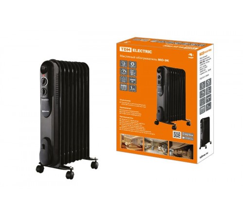 Масляный обогреватель МО-9К, чёрный, 2000 Вт, 9 сек, рег. мощ. (800/1200/2000 Вт), термостат  SQ2501-0905  TDM