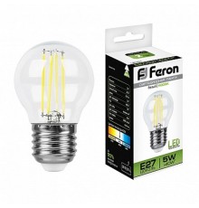 Лампа светодиодная LB-61 (5W) 230V E27 4000K филамент G45 прозрачная  25582  FERON