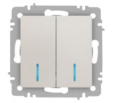 Выключатель Intro Accent 6-105-06 двойной с подсветкой, 10А-250В, IP20, СУ, AL/CU, перламутр  Б0063519  Intro