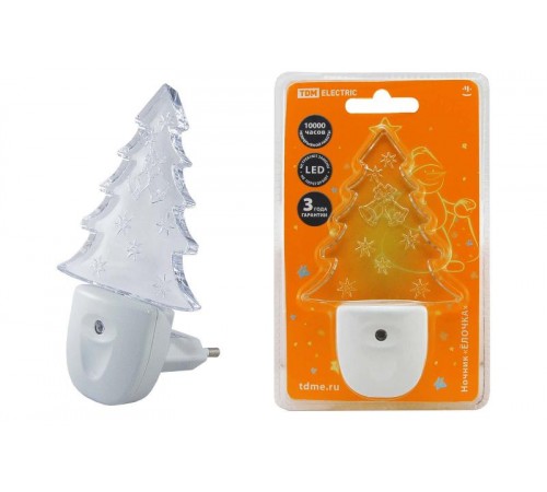 Ночник Елочка 0,3Вт светодиодный белый с с датчиком света  SQ0357-0010  TDM