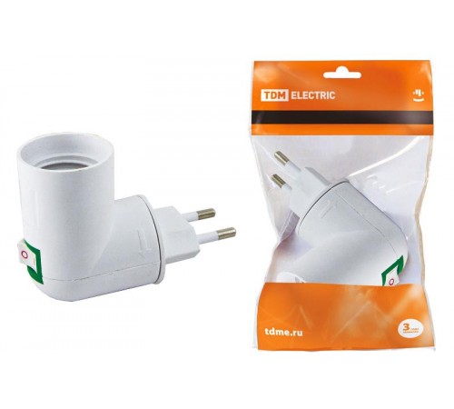 Переходник вилка-Е27 с выключателем, белый  SQ0335-1007  TDM