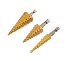 Набор ступенчатых сверл, 4-12,4-20,4-32мм, HSS-TiN, ТИТАН, 3 шт.  KR-12-6620  Kranz