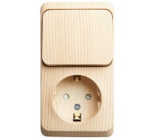 Этюд Сосна О/У Блок: Розетка с заземлением со шторками + Выключатель 1-клавишный  BPA16-201D  SE