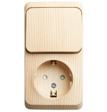 Этюд Сосна О/У Блок: Розетка с заземлением со шторками + Выключатель 1-клавишный  BPA16-201D  SE