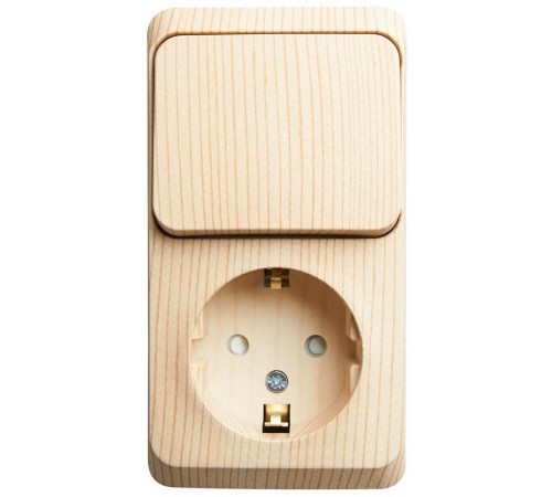 Этюд Сосна О/У Блок: Розетка с заземлением со шторками + Выключатель 1-клавишный  BPA16-201D  SE