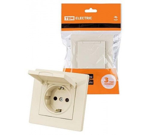 Розетка 2П+З 16А 250В IP44 с защ. шт. с крышкой сл. кость "Сенеж"   SQ1816-0139  TDM