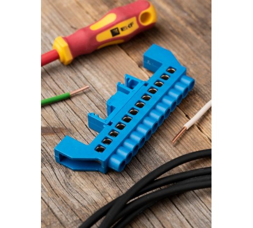 Шина "0" N 63.12 нейлоновый корпус на DIN-рейку (латунь) синий EKF PROxima  sn0-63-12-dn  EKF