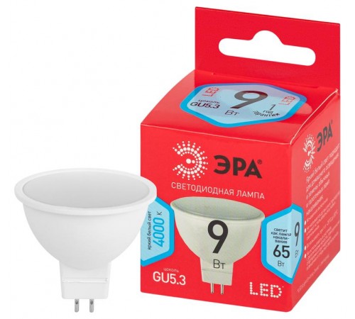 Лампа светодиодная LED MR16-9W-840-GU5.3 R (диод, софит, 9Вт, нейтр, GU5.3)  Б0050199  ЭРА