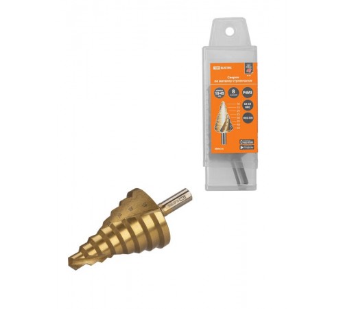 Сверло по металлу ступенчатое, 10-45 мм, 8 ступеней, нитрид., HSS, цилиндр. хв., "Рубин"   SQ1090-0721  TDM