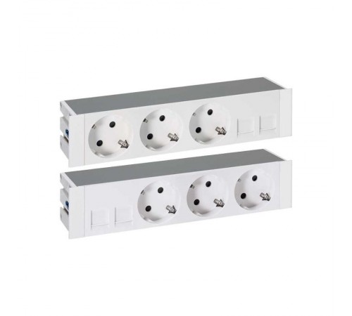 Двухсторонний врезной x8 розеточный блок, щетка, 6x2P+E, 4xRJ45, белый, S400  46403020-130  Simon