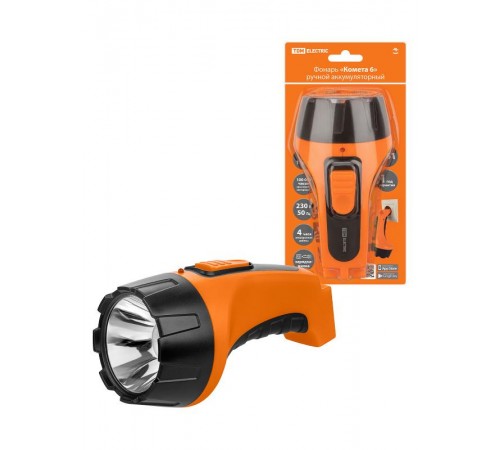Фонарь "Комета 6" ручной аккумуляторный,  2 Вт 1 светодиод, 0,6 А*ч 230 В вилка,   SQ0350-0083  TDM