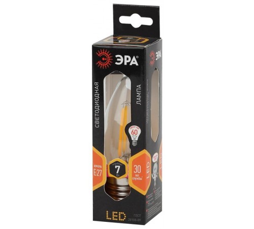Лампа светодиодная F-LED B35-7W-827-E27 Лампы СВЕТОДИОДНЫЕ F-LED ЭРА (филамент, свеча, 7Вт, тепл, E27)  Б0027950  ЭРА
