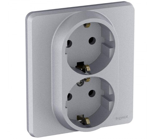 Inspiria Алюминий Розетка 2-ая с заземлением С/У 16А с рамкой  673752  Legrand