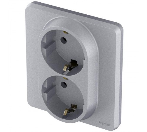 Inspiria Алюминий Розетка 2-ая с заземлением С/У 16А с рамкой  673752  Legrand