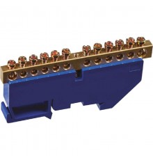 Шина "N" нулевая 8х12мм 12/1 (12 групп/крепеж по центру ) с изолятором на DIN-рейку (20 шт/уп)  PR08.28965  Промрукав