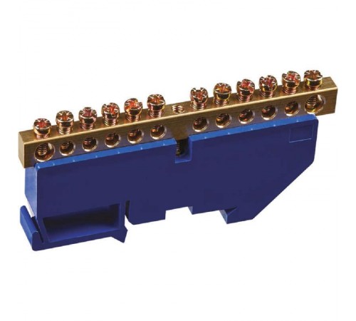 Шина "N" нулевая 8х12мм 12/1 (12 групп/крепеж по центру ) с изолятором на DIN-рейку (20 шт/уп)  PR08.28965  Промрукав