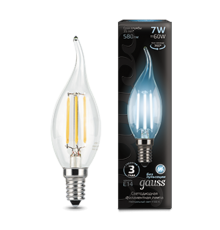 Лампа светодиодная LED 7Вт E14 220В 4100К свеча на ветру  104801207  Gauss