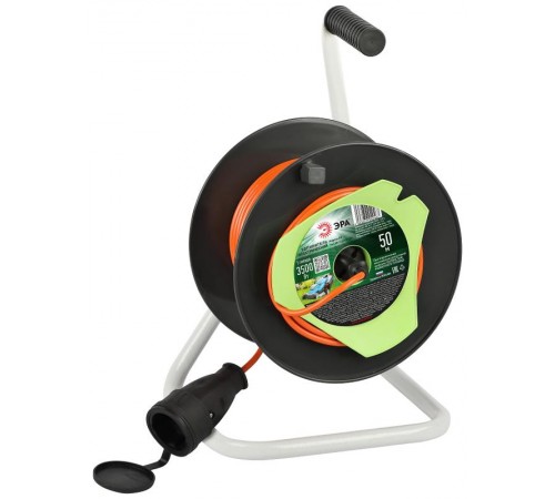 Удлинитель силовой  RP-1-2x1.5-50m на пластиковой катушке без заземления 1 розетка 50м ПВС 2x1,5мм2   Б0059772  ЭРА