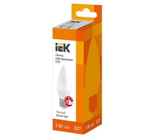 Лампа светодиодная LED 5Вт Е27 220В 3000К C35 свеча  LLE-C35-5-230-30-E27  IEK