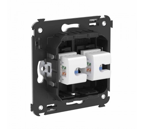 Компьютерная розетка RJ-45 без шторки в стену, кат.6 двойная, "Avanti", "Черный матовый"  4412694  DKC