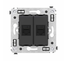 Компьютерная розетка RJ-45 без шторки в стену, кат.6 двойная, "Avanti", "Черный матовый"  4412694  DKC