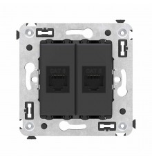 Компьютерная розетка RJ-45 без шторки в стену, кат.6 двойная, "Avanti", "Черный матовый"  4412694  DKC