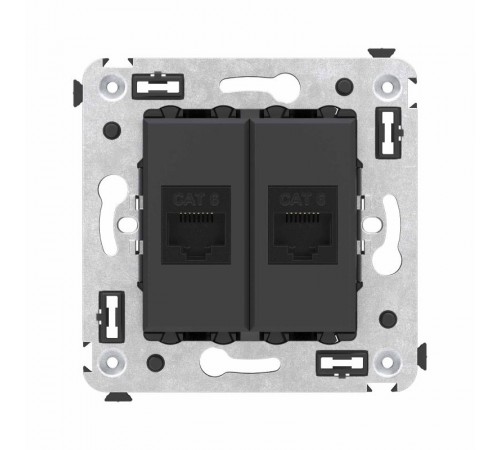 Компьютерная розетка RJ-45 без шторки в стену, кат.6 двойная, "Avanti", "Черный матовый"  4412694  DKC