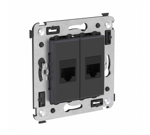 Компьютерная розетка RJ-45 без шторки в стену, кат.6 двойная, "Avanti", "Черный матовый"  4412694  DKC