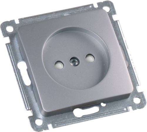 Розетка скрытой установки, одноместная, со шторкой, механизм, цвет серебро  РС16-402-06  HEGEL