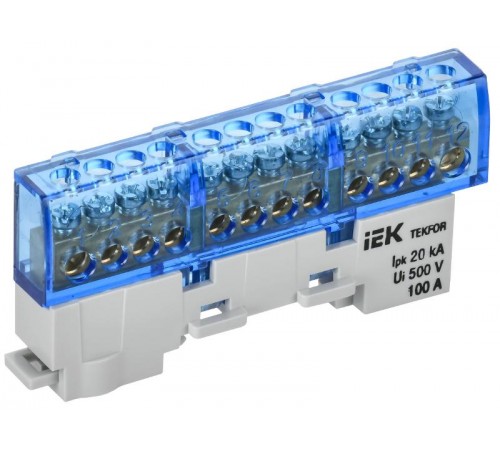 TEKFOR Шина N "ноль" изолированная на универсальном держателе 6х9-12-С  TF-NN10-12-KL-K07  IEK