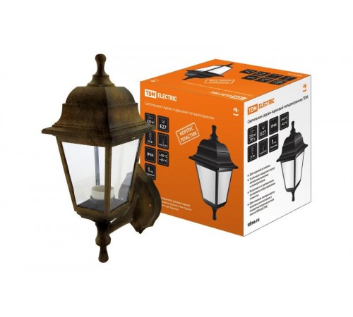 Светильник садово-парковый НБУ 04-60-001 60Вт ЛН/КЛЛ/LED Е27 IP44 четырехгранник, настенный, пластик, бронза  SQ0330-0714  TDM