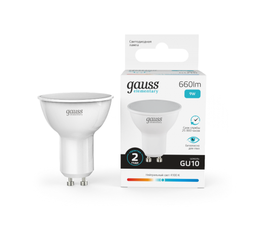 Лампа светодиодная LED Elementary MR16 GU10 9W 660lm 4100К  13629  Gauss