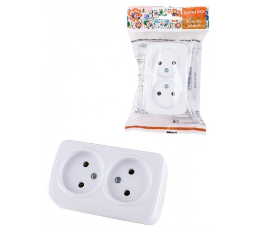 Розетка двойная 2П открытой установки IP20 10А, белая "Дача" Народная  SQ1824-0009  TDM