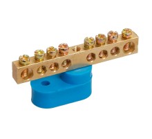 Шина "N" нулевая 6х9мм 8/1 (8 групп/крепеж по центру) с одним угловым изолятором (10 шт/уп)  PR08.28908  Промрукав