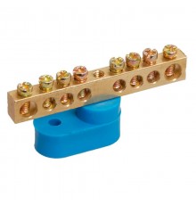 Шина "N" нулевая 6х9мм 8/1 (8 групп/крепеж по центру) с одним угловым изолятором (10 шт/уп)  PR08.28908  Промрукав