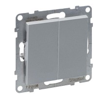 SUNO Переключатель двухклавишный 10А 250В. Безвинтовые зажимы. Цвет "Алюминий"  721308  Legrand