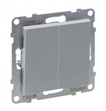 SUNO Переключатель двухклавишный 10А 250В. Безвинтовые зажимы. Цвет "Алюминий"  721308  Legrand