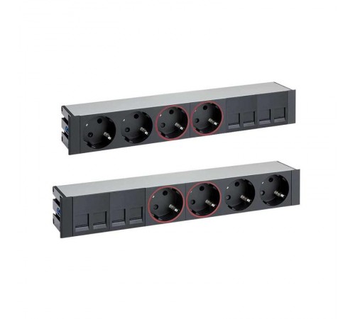 Двухсторонний врезной x12 розеточный блок, планка, 4x2P+E, 4x2P+E UPS, 8xRJ45, черный, S400  47602240-138  Simon
