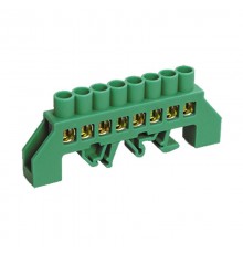 Шина PE "земля" в комбинированном зеленом изоляторе на DIN-рейку 6x9 мм 8 групп  11-2307  REXANT