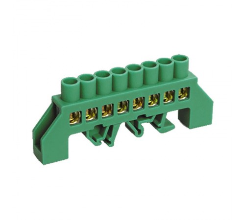 Шина PE "земля" в комбинированном зеленом изоляторе на DIN-рейку 6x9 мм 8 групп  11-2307  REXANT