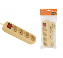 Удлинитель бытовой  У04В выключатель, 4 гнезда, 3метра,2П+3, ПВС 3х1мм2 "Эко" (сосна) 16А/250В  SQ1303-2111  TDM