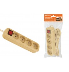 Удлинитель бытовой  У04В выключатель, 4 гнезда, 3метра,2П+3, ПВС 3х1мм2 "Эко" (сосна) 16А/250В  SQ1303-2111  TDM