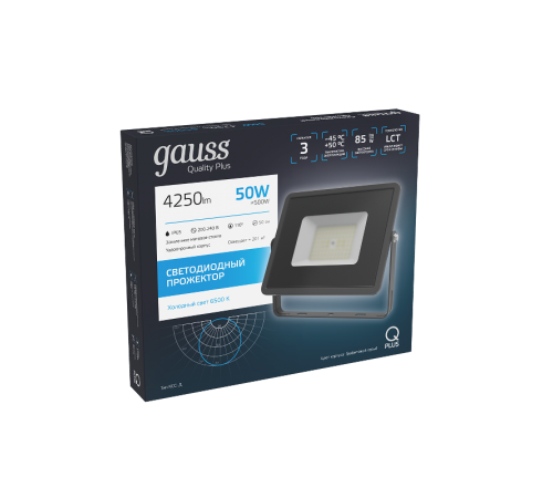 Прожектор светодиодный  Qplus 50W 4250lm 6500K 200-240V IP65 графитовый LED 1/10  690511350  Gauss