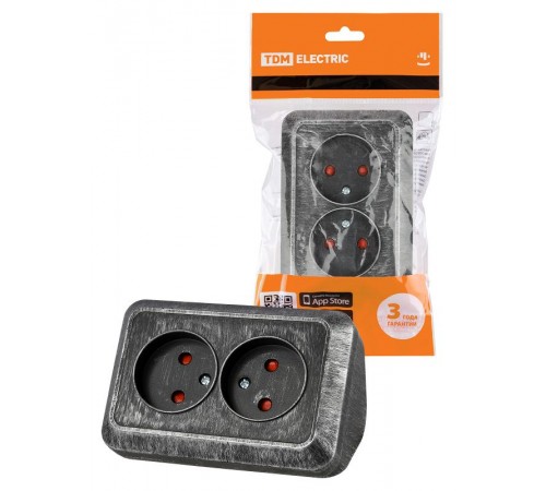 Розетка угловая двойная 2П открытой установки с з/ш IP20 250В 10А серебро "Ладога"  SQ1801-0389  TDM