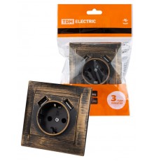 Розетка 2П+З 16А 250В + 2 USB порта 2,1А 5В старинная бронза "Лама"  SQ1815-0772  TDM