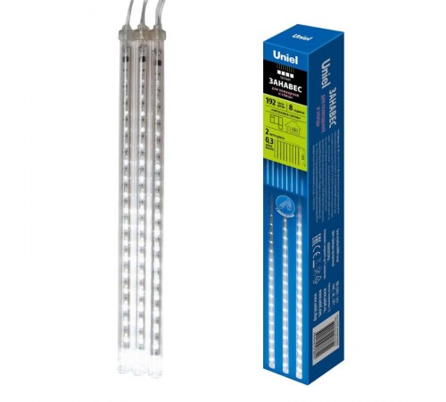 Занавес светодиодный "Падающие звезды" ULD-E2403-144/DTK WHITE IP44 METEOR  соед.  2х03м. 8 нитей. белый свет. шнур прозр.  11119  Uniel