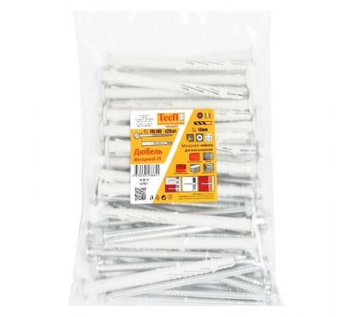 Дюбель фасад. с шурупом шест.гол. с шлицем TORX прессшайба 10x140 (25 шт) - пакет  147651  Tecfi