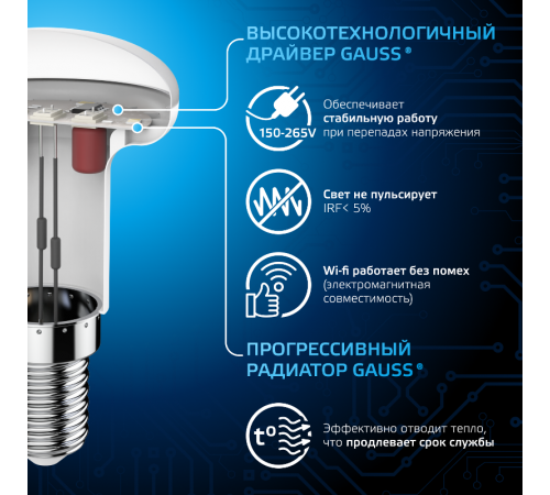 Лампа светодиодная R39 4W 370lm 6500K Е14 LED 1/10/100  106001304  Gauss